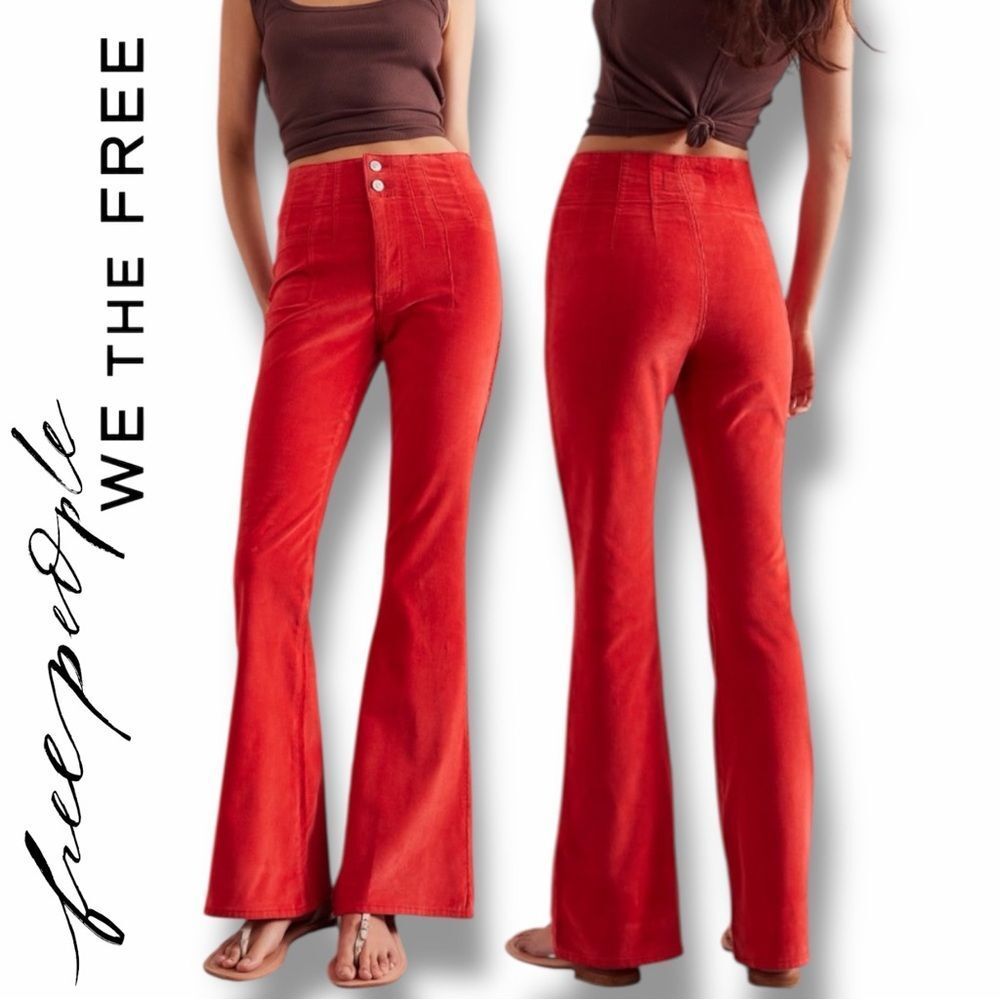 Free People Jayde Seamed Corduroy Flare Pants Jeans in the Size 32 in Lava Red